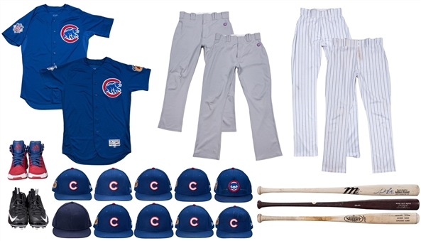 Lot of (21) Chicago Cubs Team-Issued Items Used/Worn by EVERY Starting Pitcher & Position Player on the 2016 World Series Championship Team Includes 3 Kris Bryant Items (MLB Auth, PSA/DNA, JT Sports)